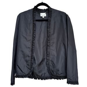 Vintage 1960s Plaza Square Black Acetate Bolero Jacket Ruffle Trim Union Tag